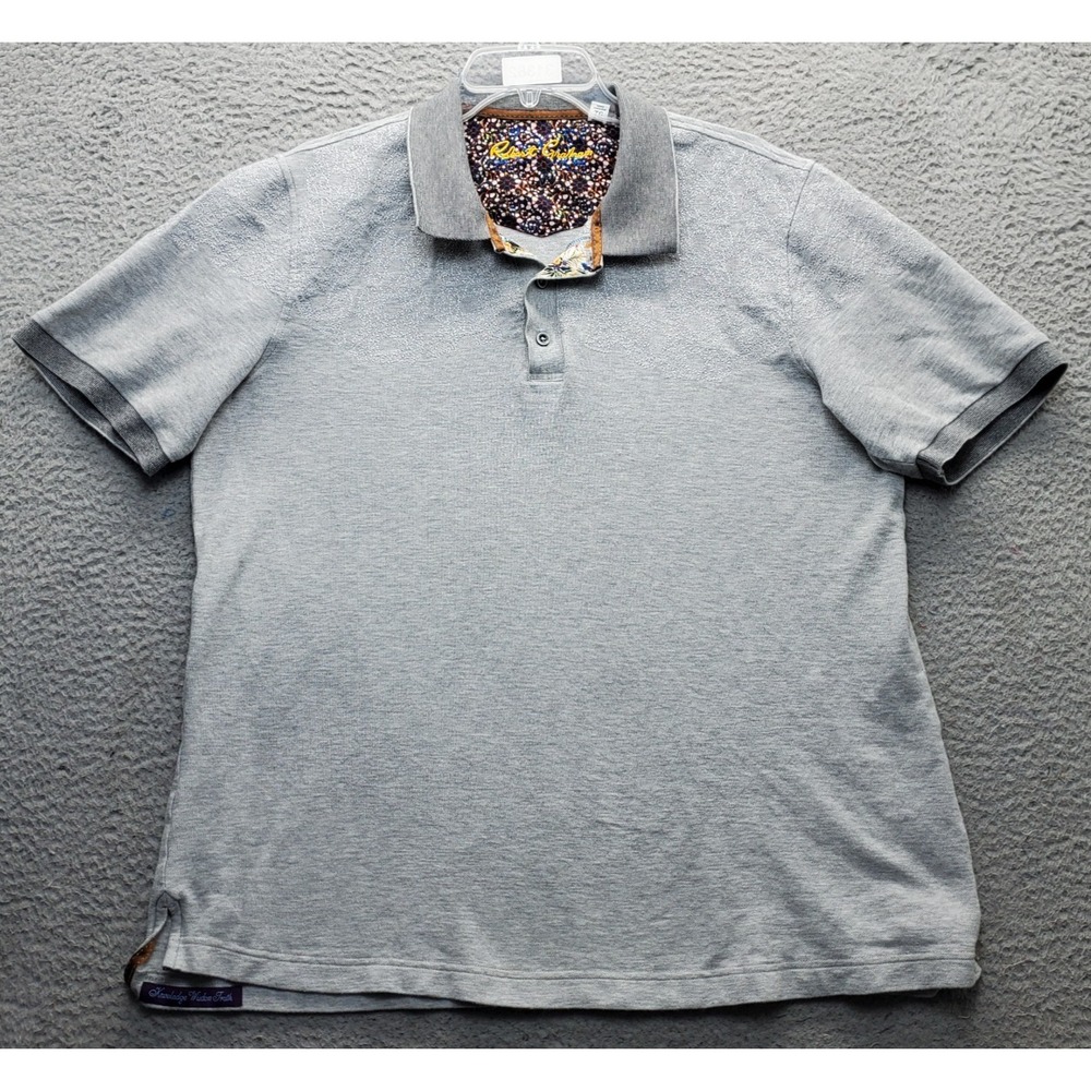 Robert Graham Polo Shirt Mens XL Gray Short Sleeve Side Slit Collared Popover